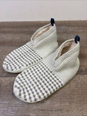 Bombas Gripper Slippers Ivory Gray Fair Isle Knit Sherpa Lined Size L